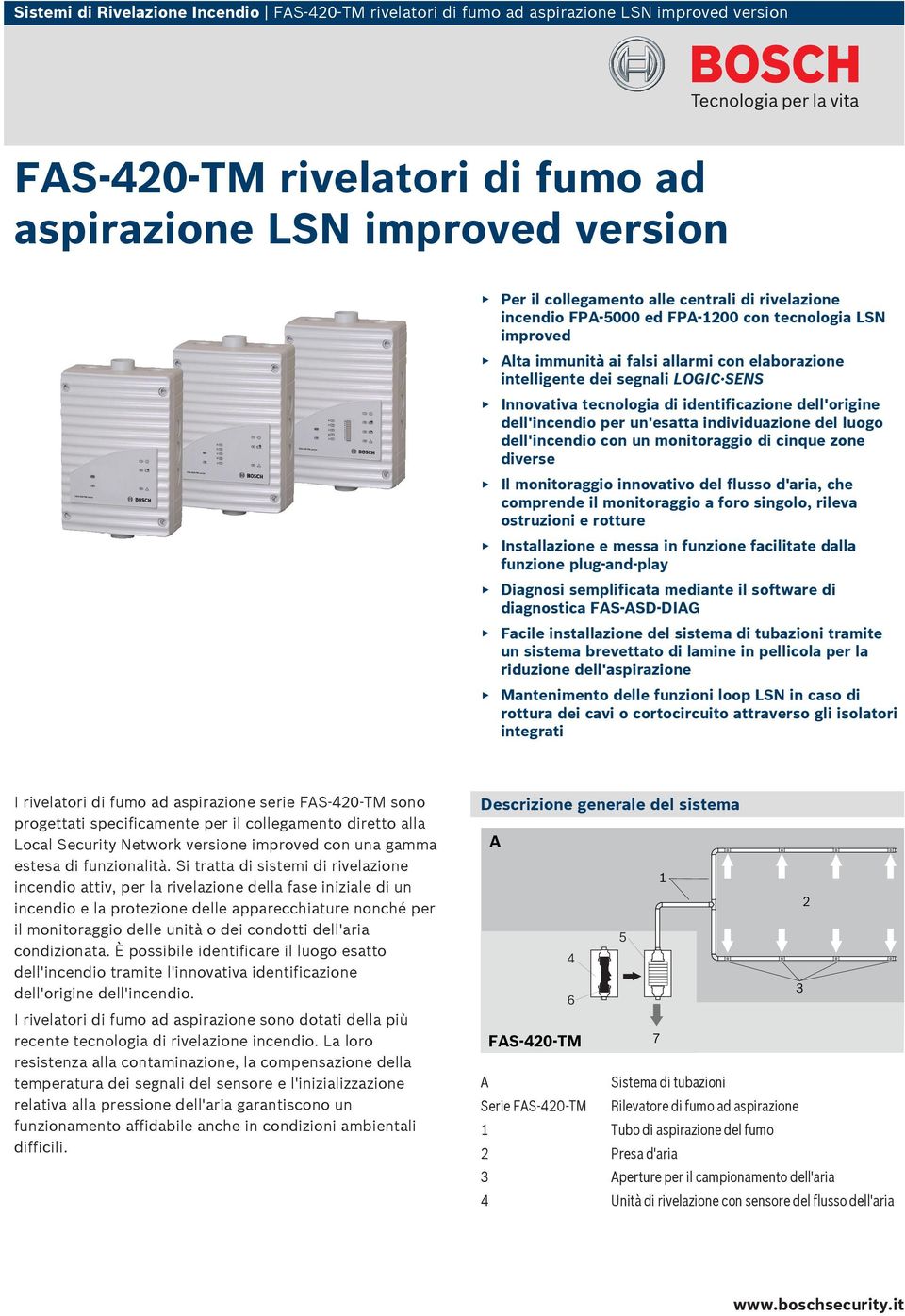 monitoraggio di cinque zone diverse Il monitoraggio innovativo del flusso d'aria, che comprende il monitoraggio a foro singolo, rileva ostruzioni e rotture Installazione e messa in funzione