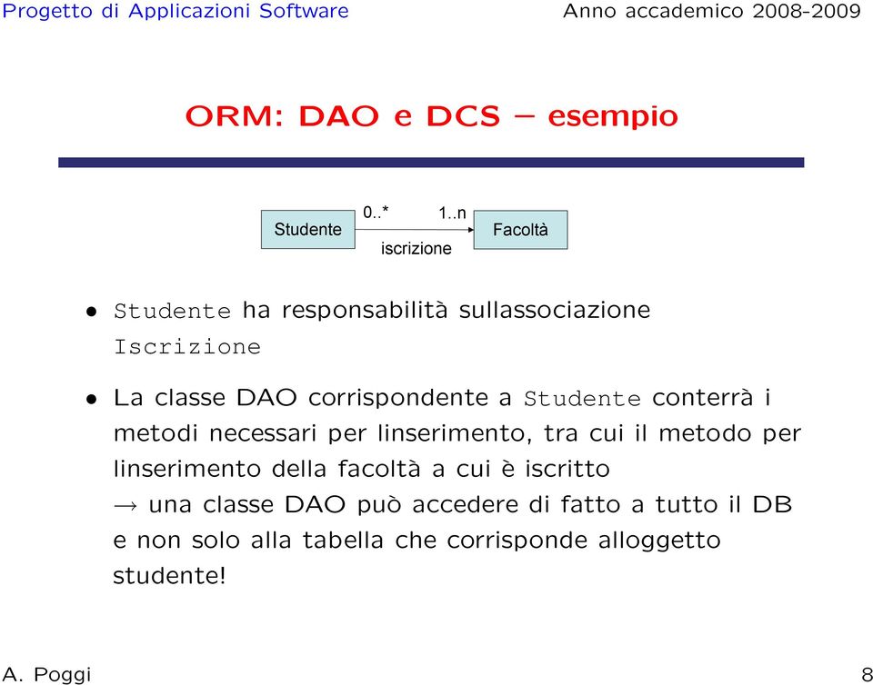 Studente conterrà i metodi necessari per linserimento, tra cui il metodo per linserimento della