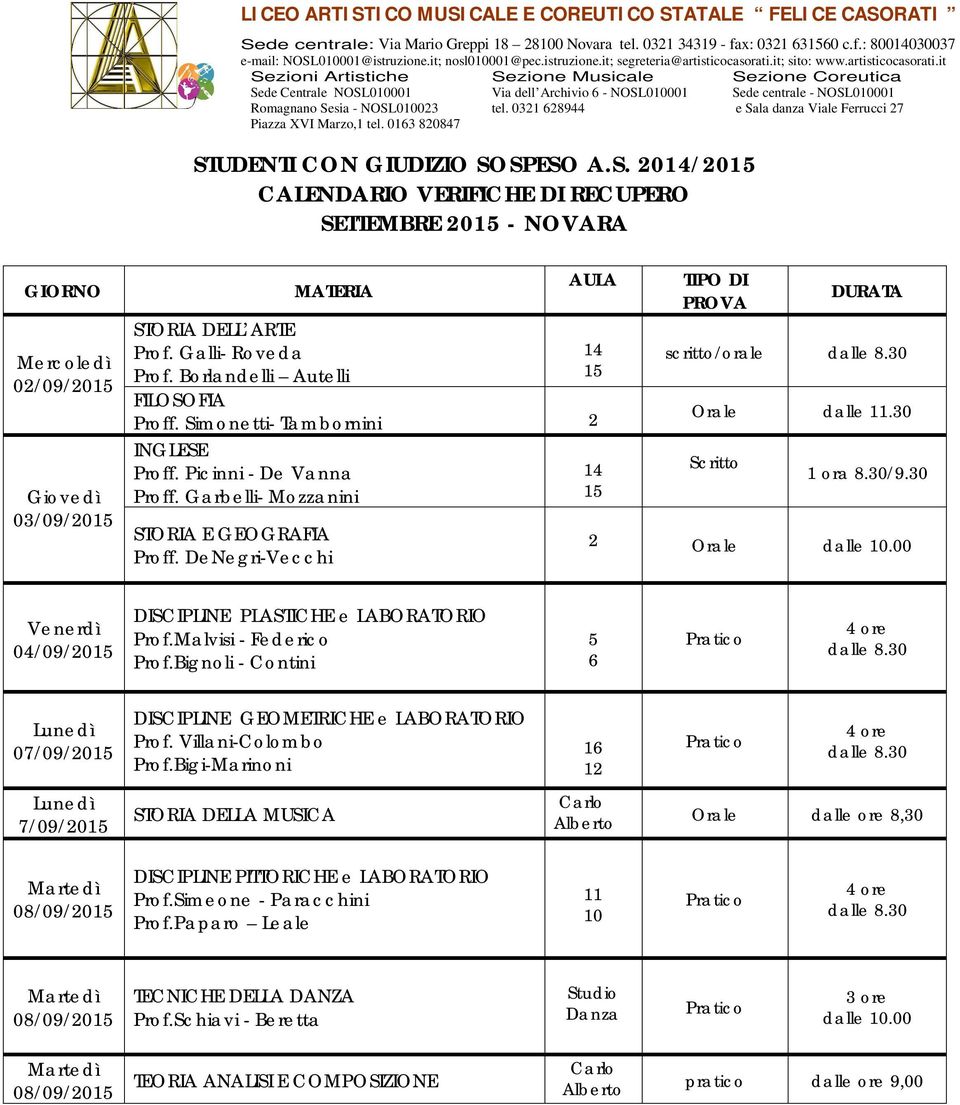 De Ne g ri-ve c c hi 14 14 TIPO DI PROVA DURATA sc ritto / o ra le O ra le d a lle 11.30 Sc ritto 1 o ra 8.30/ 9.30 2 O ra le d a lle 10.