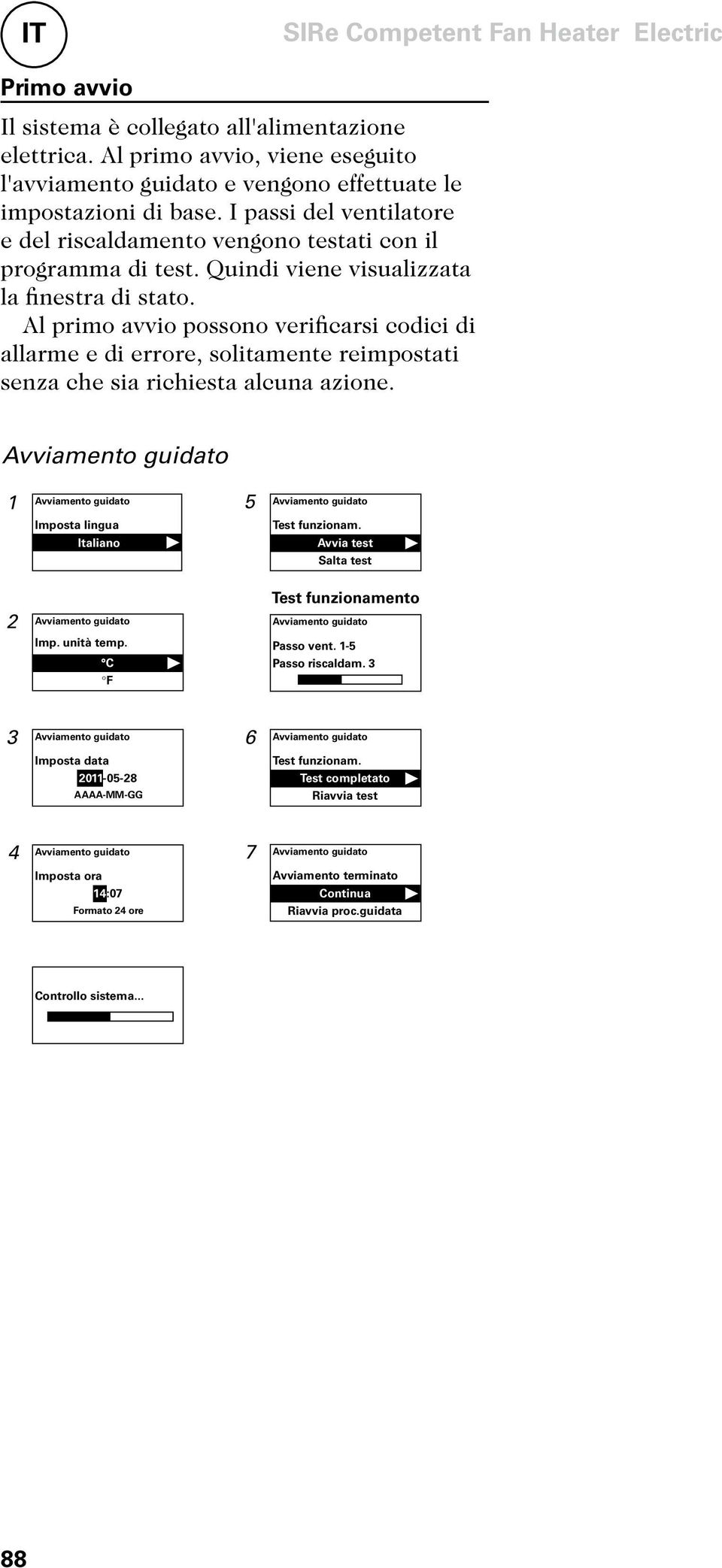 Al primo avvio possono verificarsi codici di allarme e di errore, solitamente reimpostati senza che sia richiesta alcuna azione.