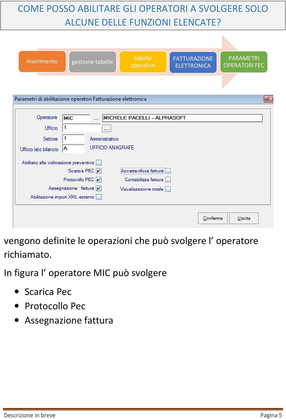 FEC vengono definite le operazioni che può svolgere l operatore richiamato.