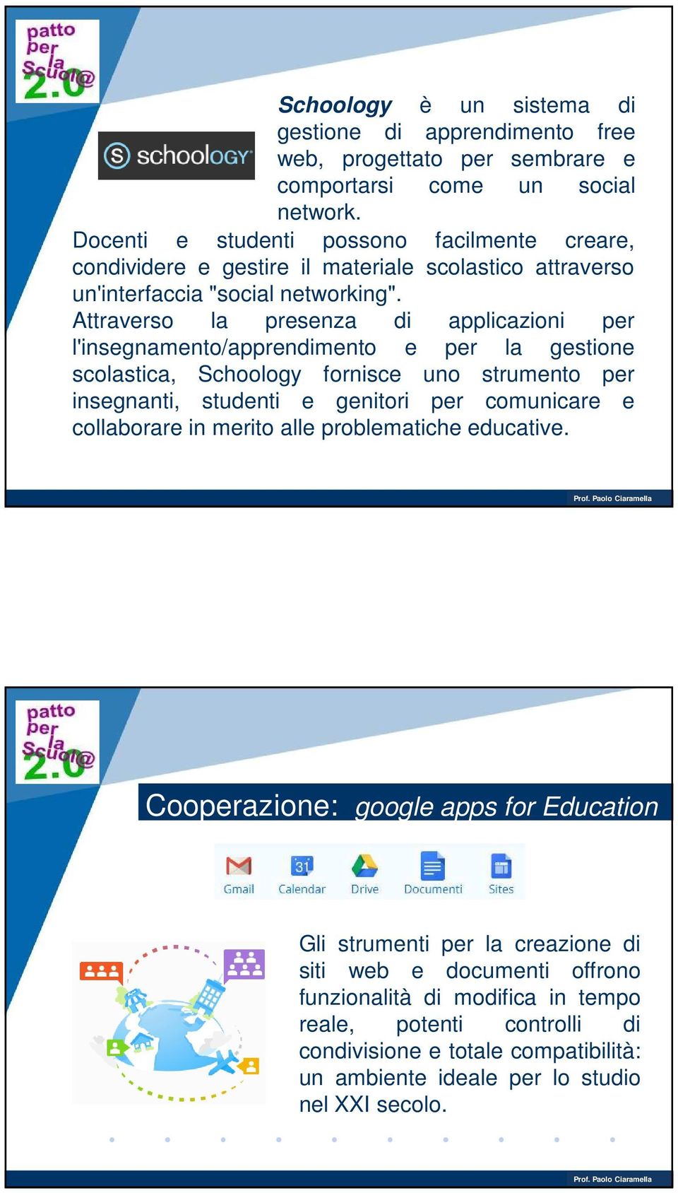 Attraverso la presenza di applicazioni per l'insegnamento/apprendimento e per la gestione scolastica, Schoology fornisce uno strumento per insegnanti, studenti e genitori per comunicare e