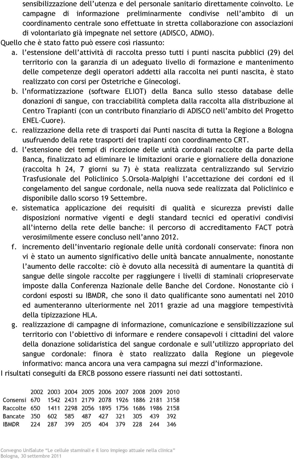 (ADISCO, ADMO). Quello che è stato fatto può essere così riassunto: a.