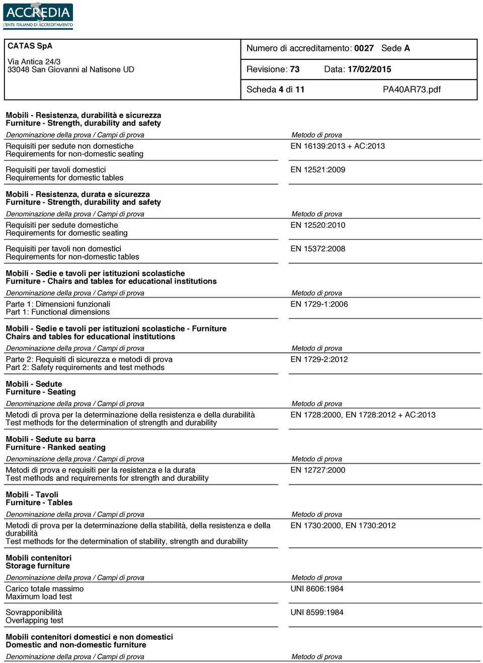 Requisiti per tavoli non domestici Requirements for non-domestic tables Mobili - Sedie e tavoli per istituzioni scolastiche Furniture - Chairs and tables for educational institutions Parte 1: