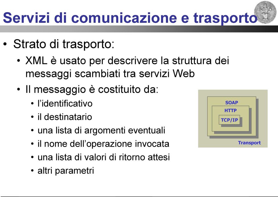 identificativo il destinatario una lista di argomenti eventuali il nome dell