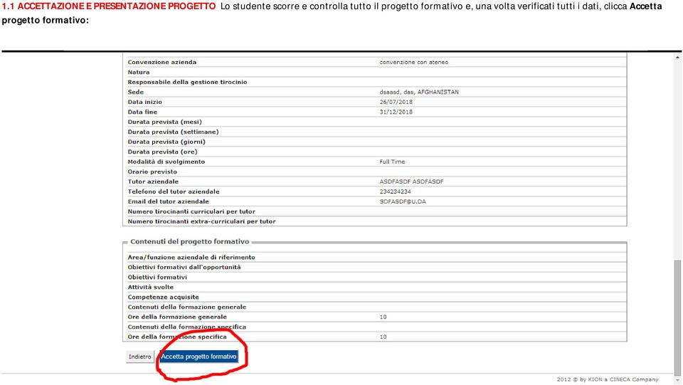 progetto formativo e, una volta verificati