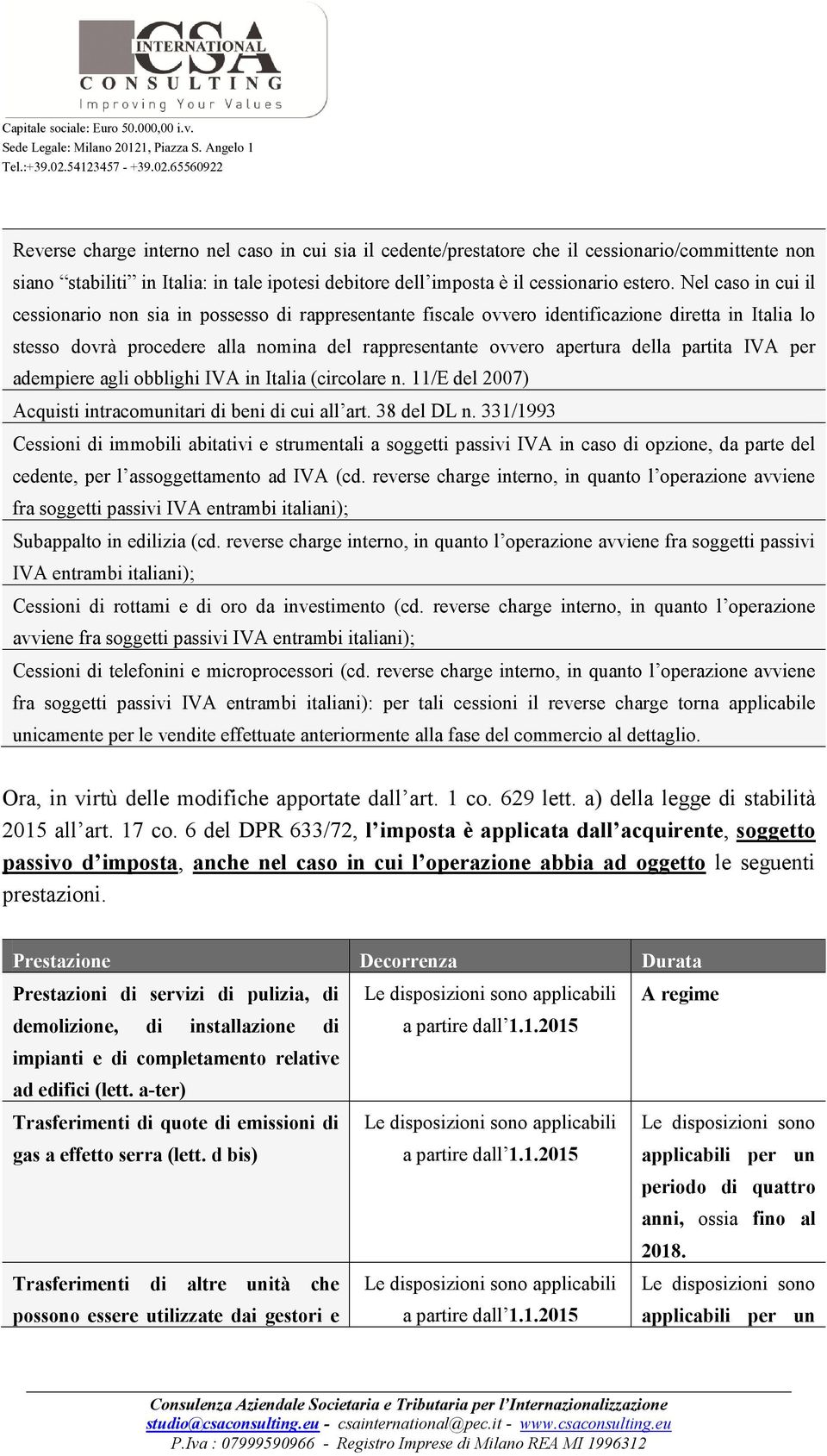 partita IVA per adempiere agli obblighi IVA in Italia (circolare n. 11/E del 2007) Acquisti intracomunitari di beni di cui all art. 38 del DL n.