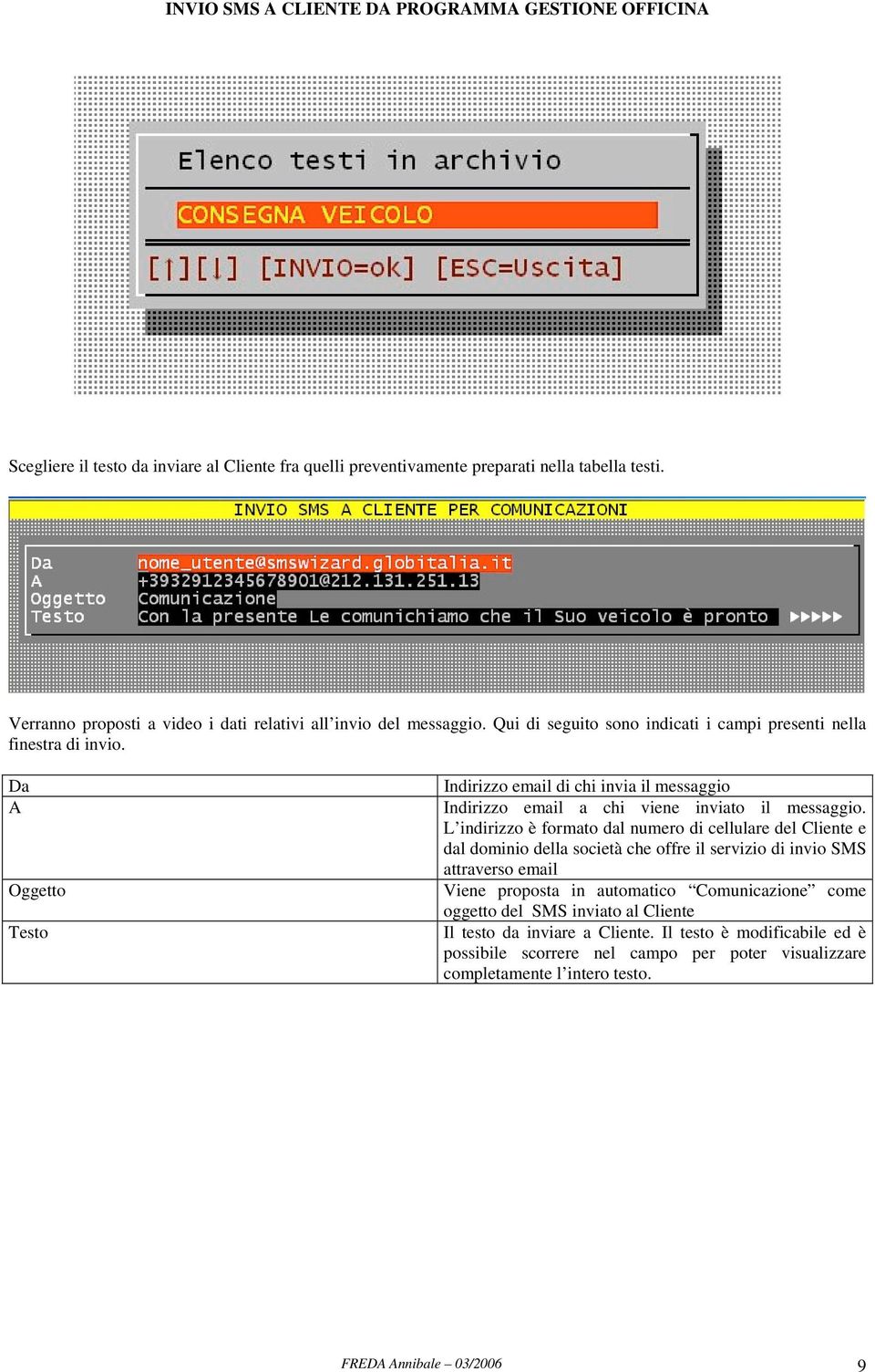 L indirizzo è formato dal numero di cellulare del Cliente e dal dominio della società che offre il servizio di invio SMS attraverso email Viene proposta in automatico Comunicazione