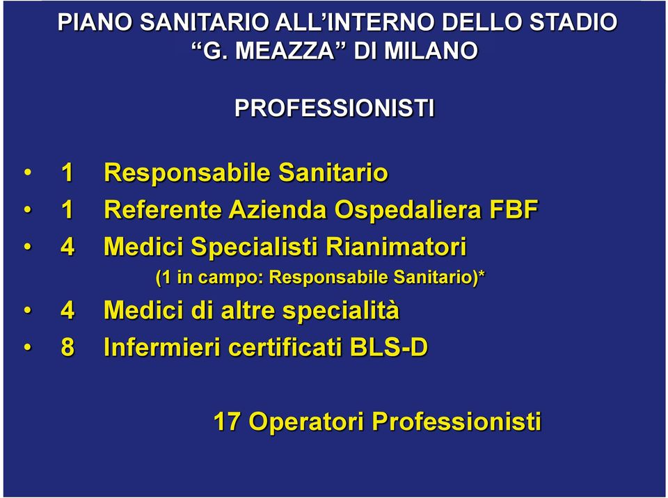 Azienda Ospedaliera FBF 4 Medici Specialisti Rianimatori (1 in campo: