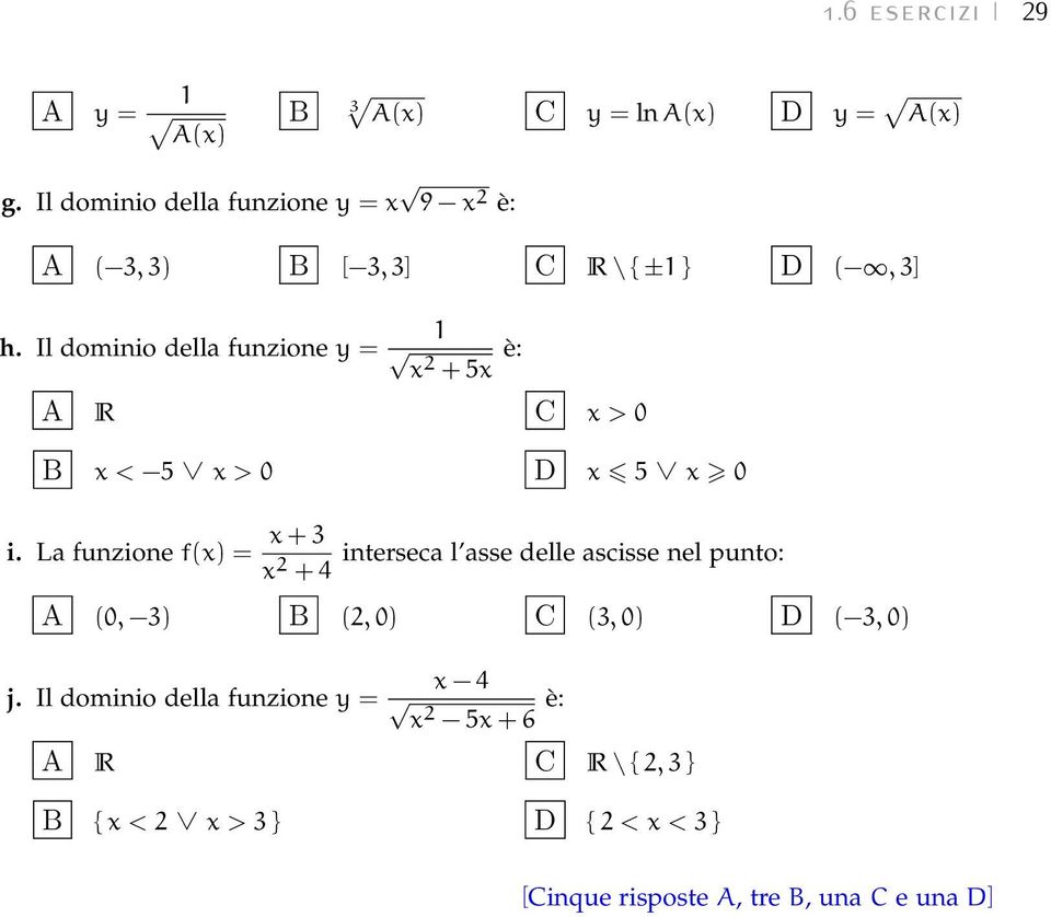 Il dominio della funzione = + 5 è: R > 0 < 5 > 0 5 0 i.