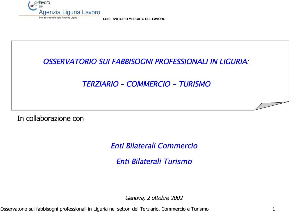 Enti Bilaterali Turismo Genova, 2 ottobre 2002 Osservatorio sui