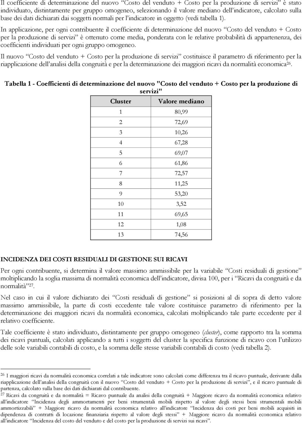 In applicazione, per ogni contribuente il coefficiente di determinazione del nuovo Costo del venduto + Costo per la produzione di servizi è ottenuto come media, ponderata con le relative probabilità