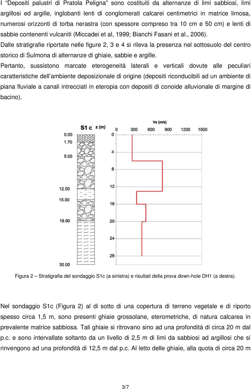 Dalle stratigrafie riportate nelle figure 2, 3 e 4 si rileva la presenza nel sottosuolo del centro storico di Sulmona di alternanze di ghiaie, sabbie e argille.