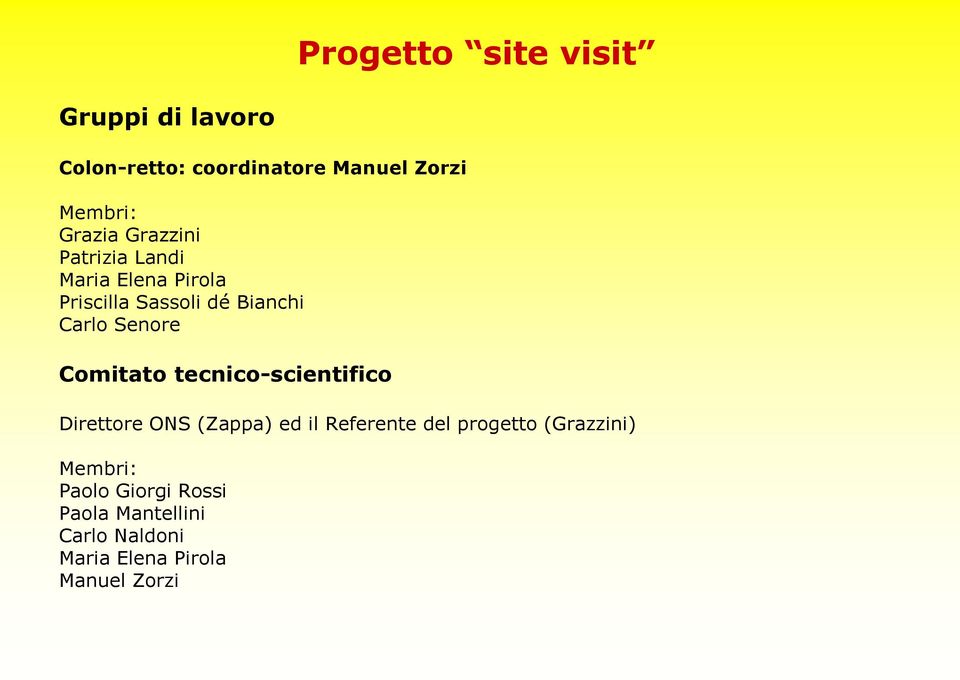 Comitato tecnico-scientifico Direttore ONS (Zappa) ed il Referente del progetto