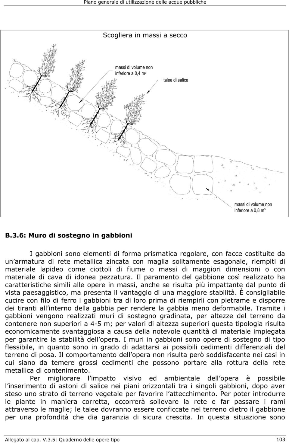 materiale lapideo come ciottoli di fiume o massi di maggiori dimensioni o con materiale di cava di idonea pezzatura.