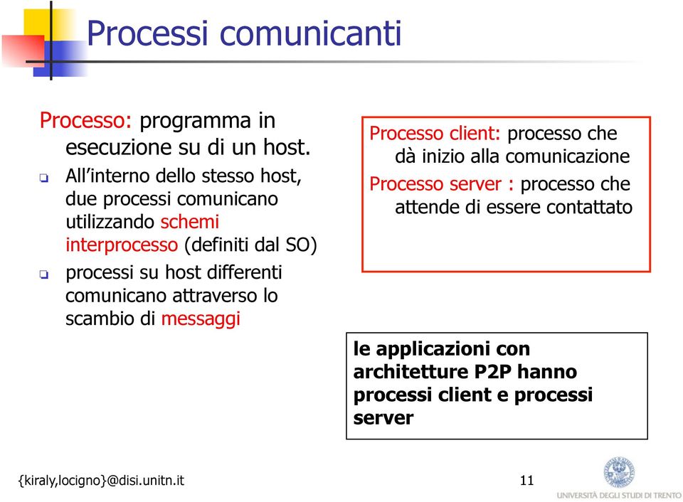 processi su host differenti comunicano attraverso lo scambio di messaggi Processo client: processo che dà