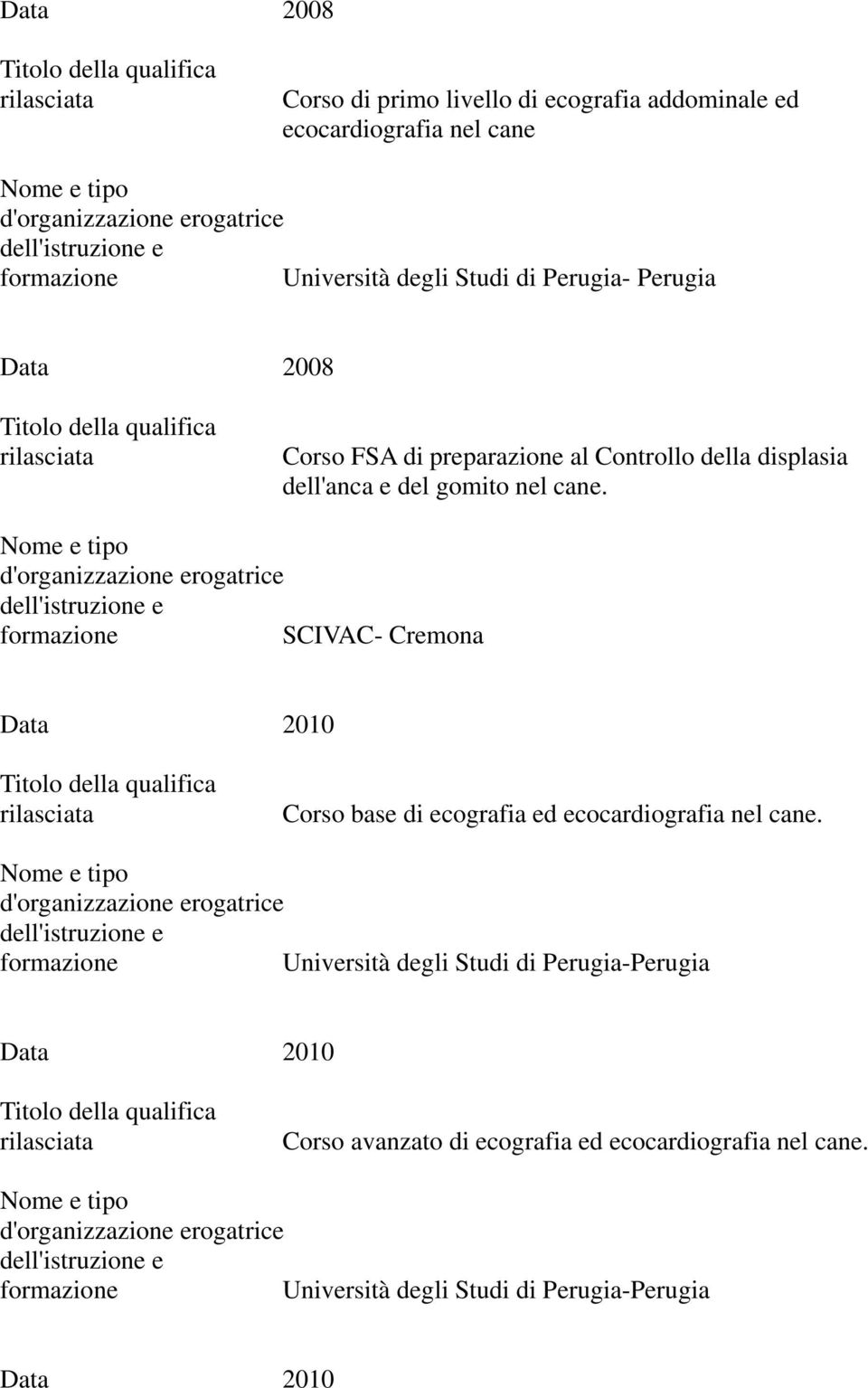 SCIVAC- Cremona Data 2010 Corso base di ecografia ed ecocardiografia nel cane.