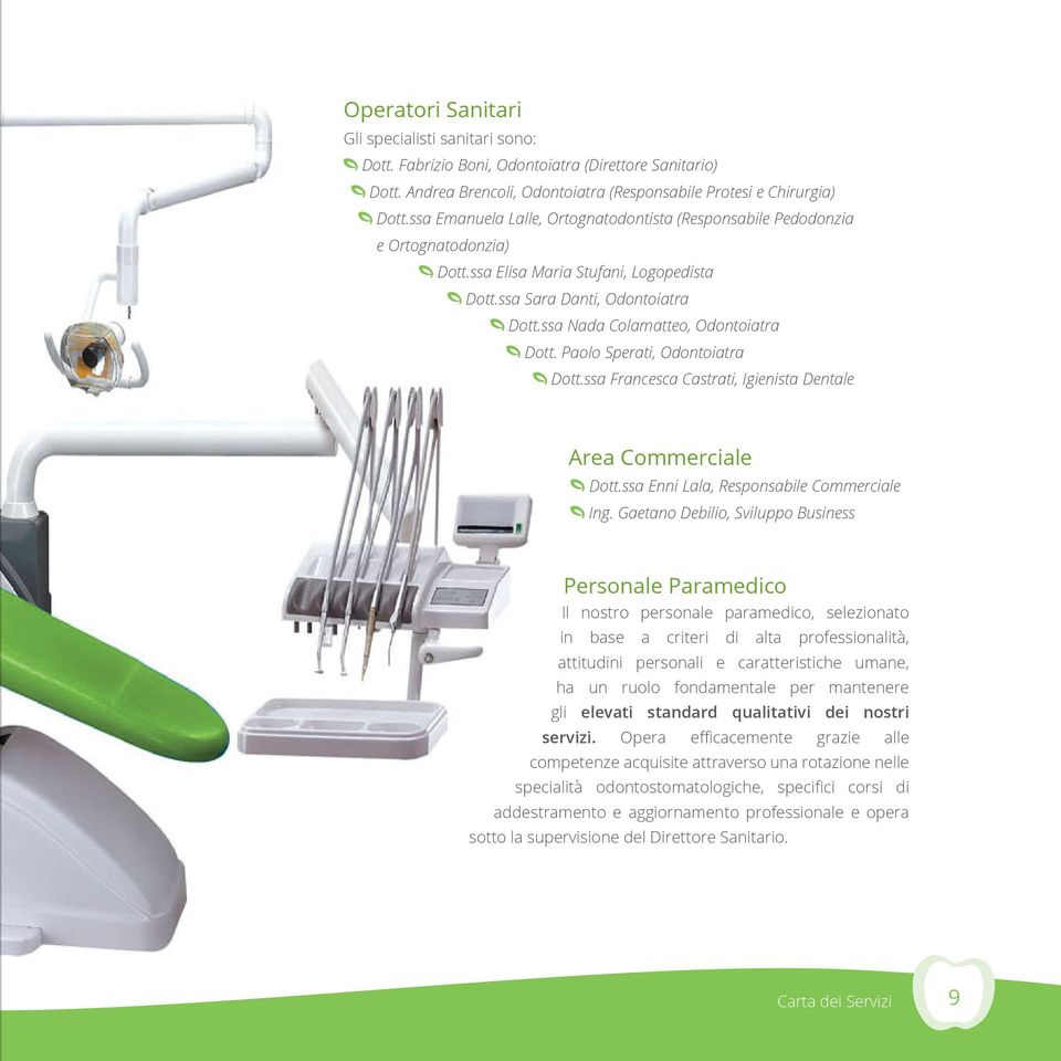 Paolo Sperati, Odontoiatra Dott.ssa Francesca Castrati, Igienista Dentale Area Commerciale Dott.ssa Enni Lala, Responsabile Commerciale Ing.