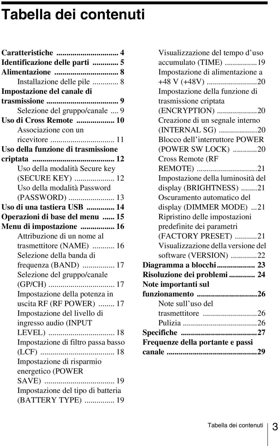 .. 12 Uso della modalità Password (PASSWORD)... 13 Uso di una tastiera USB... 14 Operazioni di base del menu... 15 Menu di impostazione... 16 Attribuzione di un nome al trasmettitore (NAME).