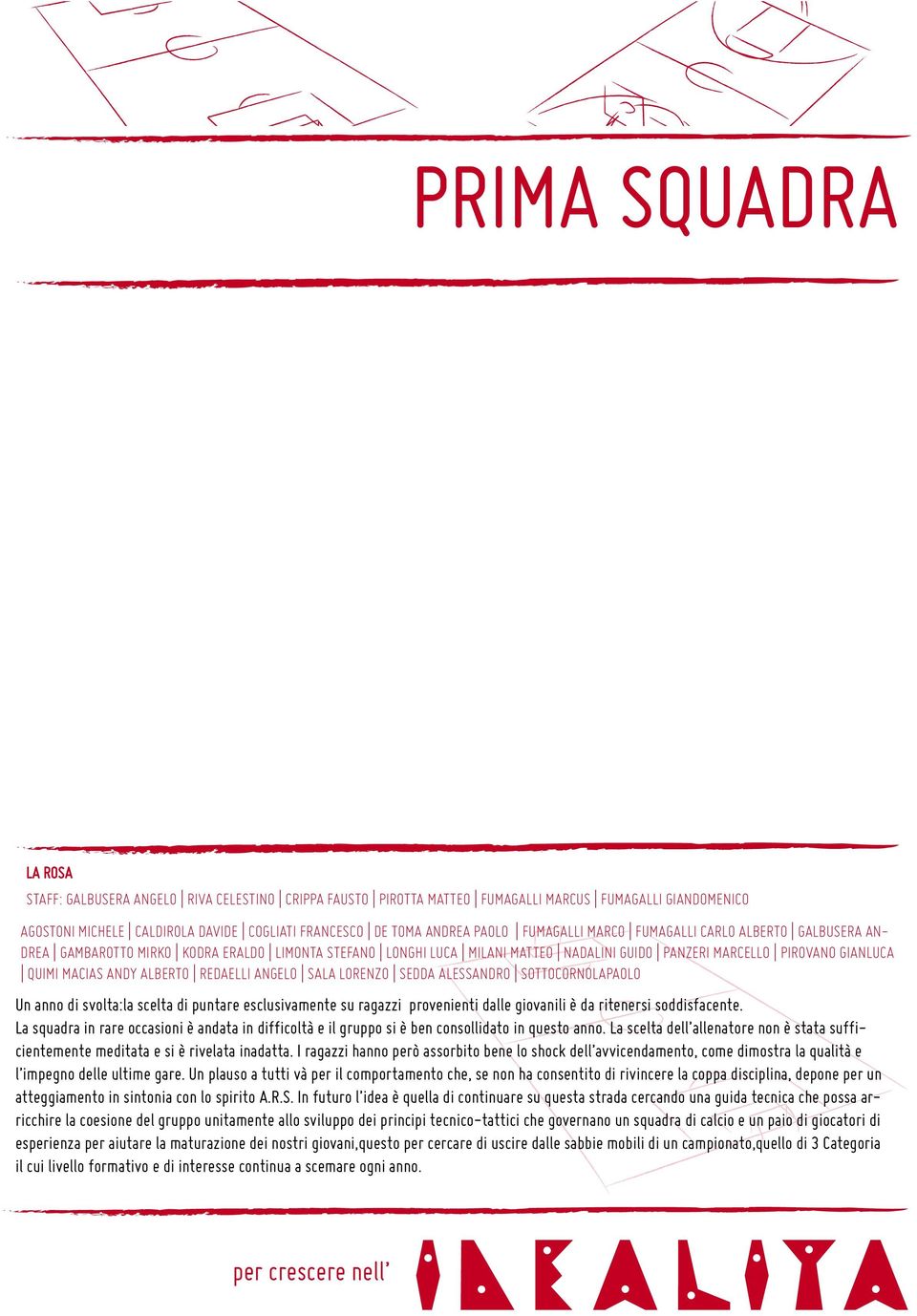 ALBERTO REDAELLI ANGELO SALA LORENZO SEDDA ALESSANDRO SOTTOCORNOLAPAOLO Un anno di svolta:la scelta di puntare esclusivamente su ragazzi provenienti dalle giovanili è da ritenersi soddisfacente.