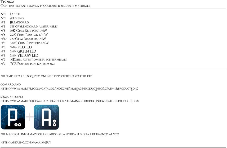 Pushbutton, 12x12mm size per semplificare l acquisto online e disponibile lo starter kit: con arduino http://www.smartprj.com/catalog/index.php?