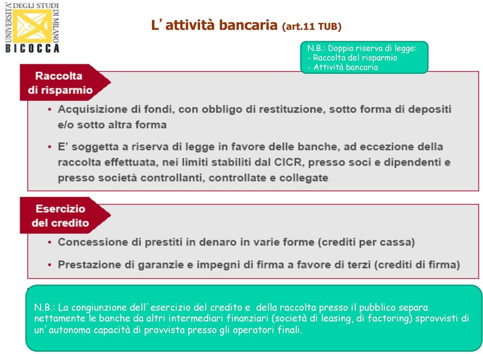 congiunzione dell esercizio del credito e della raccolta presso il pubblico separa