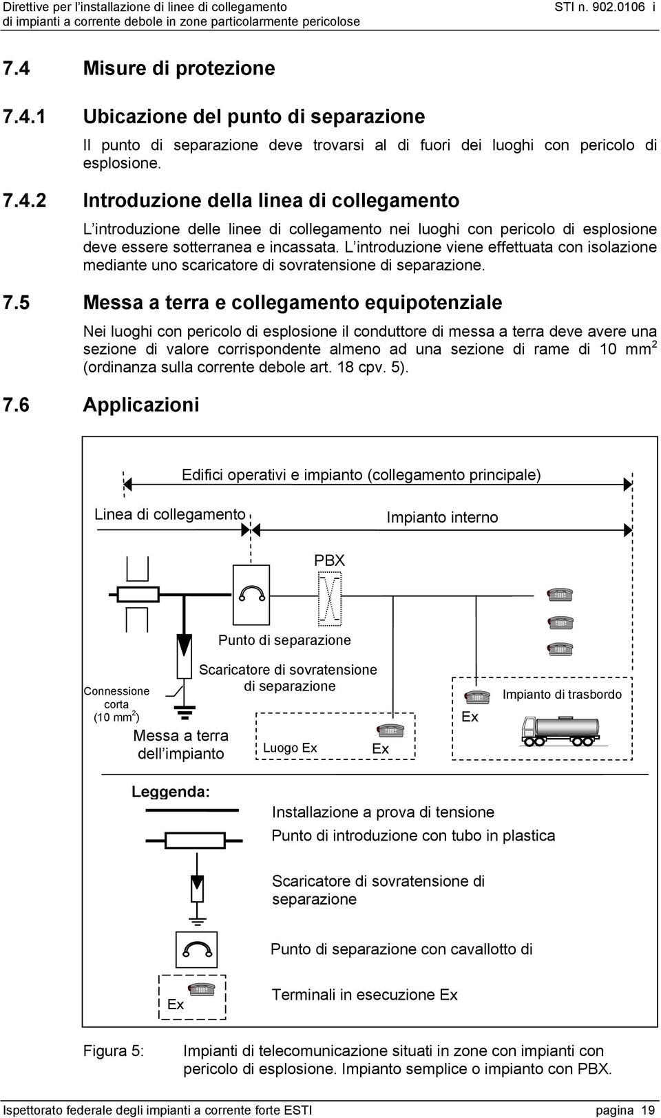 5 Messa a terra e collegamento equipotenziale Nei luoghi con pericolo di esplosione il conduttore di messa a terra deve avere una sezione di valore corrispondente almeno ad una sezione di rame di 10