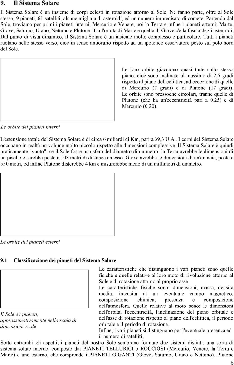 Partendo dal Sole, troviamo per primi i pianeti interni, Mercurio e Venere, poi la Terra e infine i pianeti esterni: Marte, Giove, Saturno, Urano, Nettuno e Plutone.