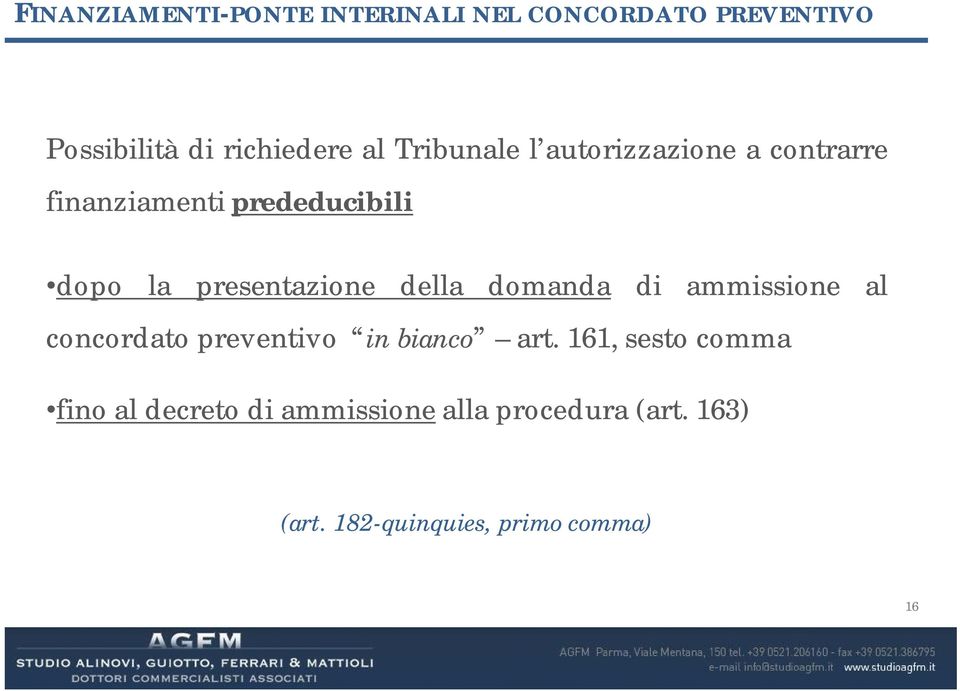 presentazione della domanda di ammissione al concordato preventivo in bianco art.