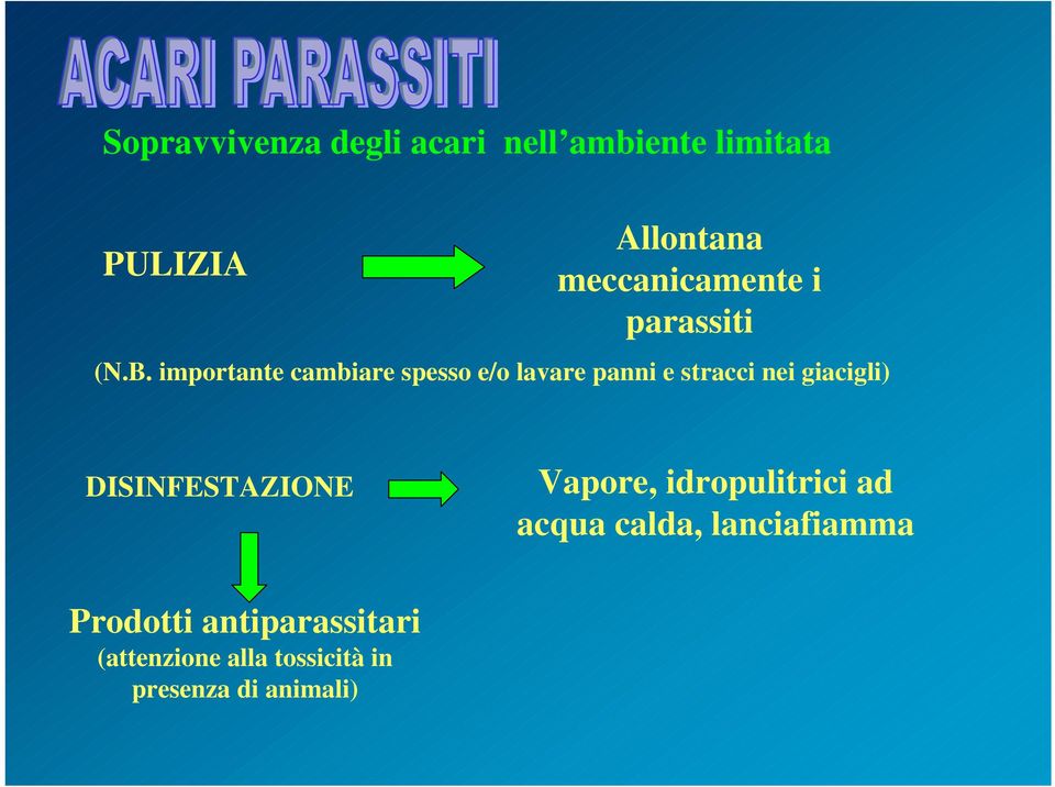 importante cambiare spesso e/o lavare panni e stracci nei giacigli)