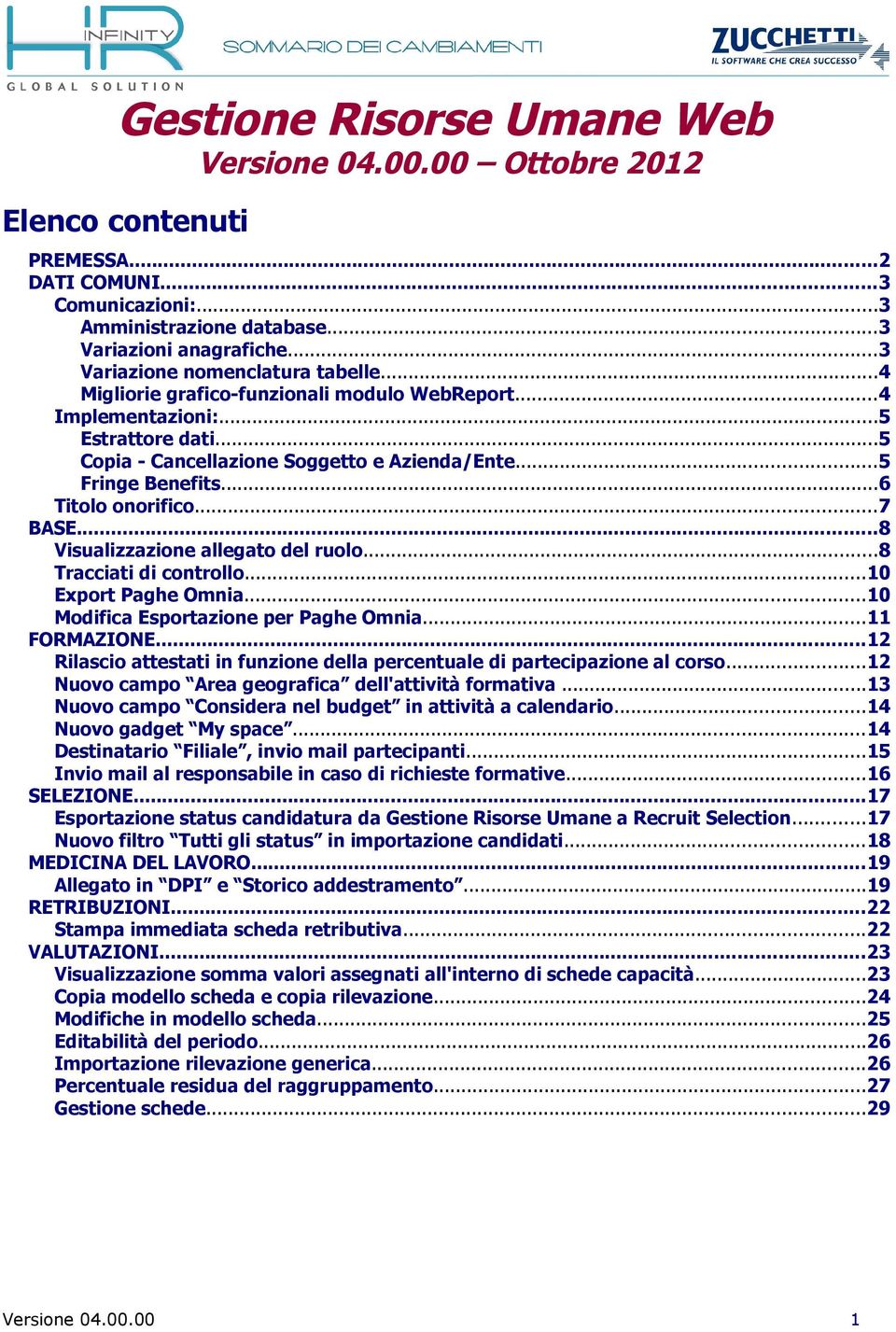 ..6 Titolo onorifico...7 BASE...8 Visualizzazione allegato del ruolo...8 Tracciati di controllo...10 Export Paghe Omnia...10 Modifica Esportazione per Paghe Omnia...11 FORMAZIONE.