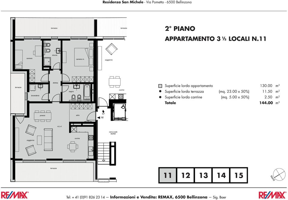 00 m 2 Superficie lorda (mq. 23.00 x 50%).