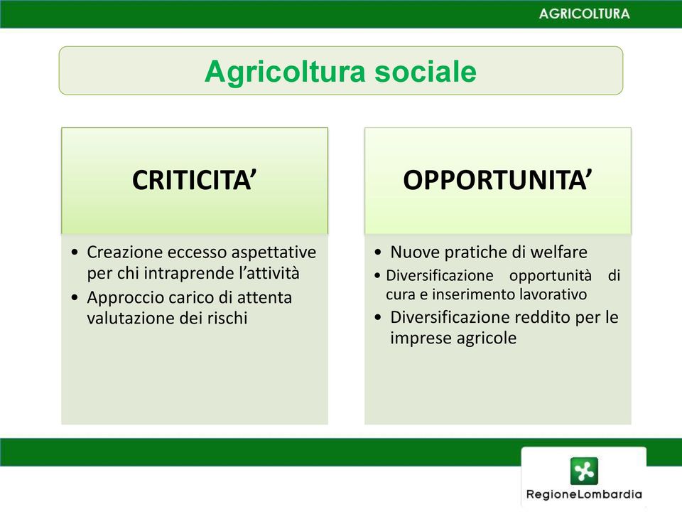 dei rischi Nuove pratiche di welfare Diversificazione opportunità di