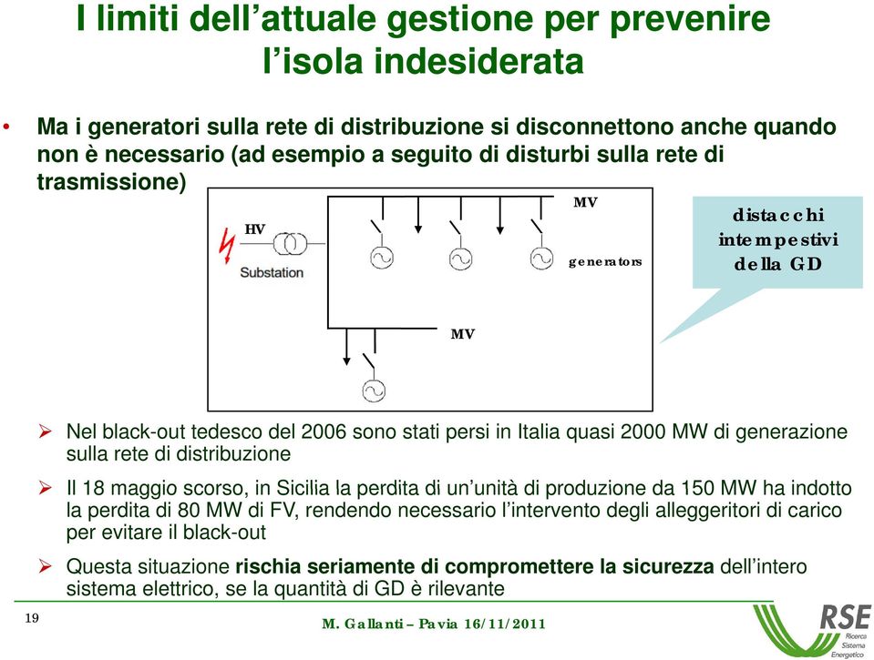 sulla rete di distribuzione Il 18 maggio scorso, in Sicilia la perdita di un unità unità di produzione da 150 MW ha indotto la perdita di 80 MW di FV, rendendo necessario l intervento