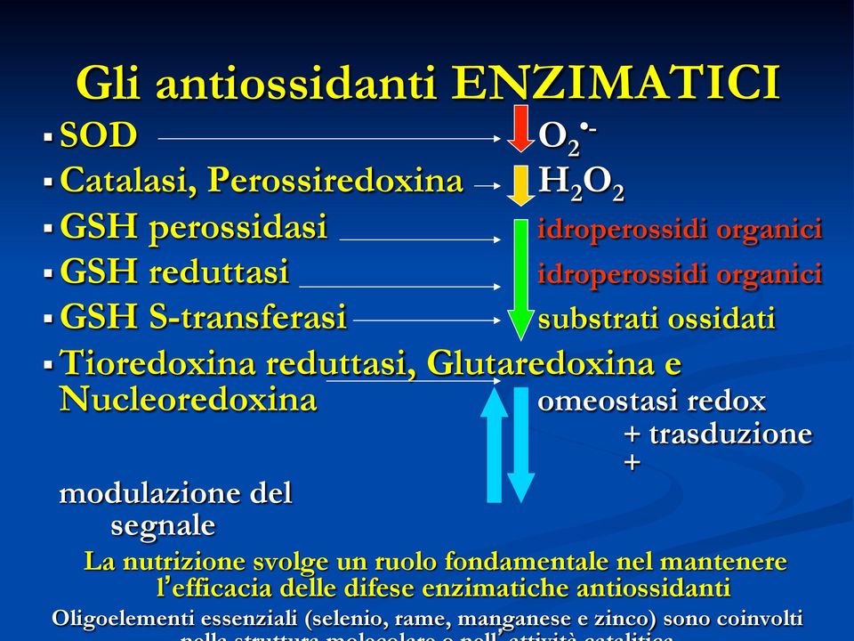 Nucleoredoxina omeostasi redox + trasduzione + modulazione del segnale La nutrizione svolge un ruolo fondamentale nel