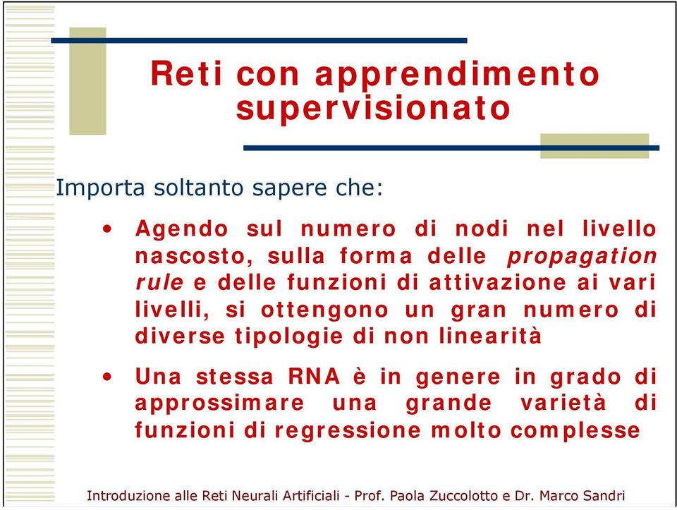 ottengono un gran numero di diverse tipologie di non linearità Una stessa RNA è in