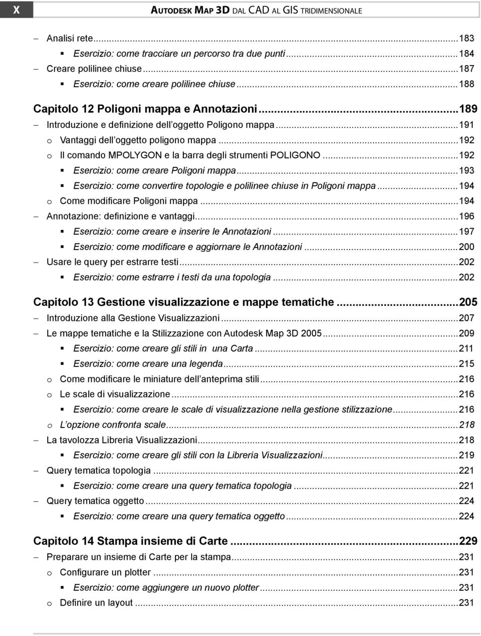 ..192 o Il comando MPOLYGON e la barra degli strumenti POLIGONO...192 Esercizio: come creare Poligoni mappa...193 Esercizio: come convertire topologie e polilinee chiuse in Poligoni mappa.