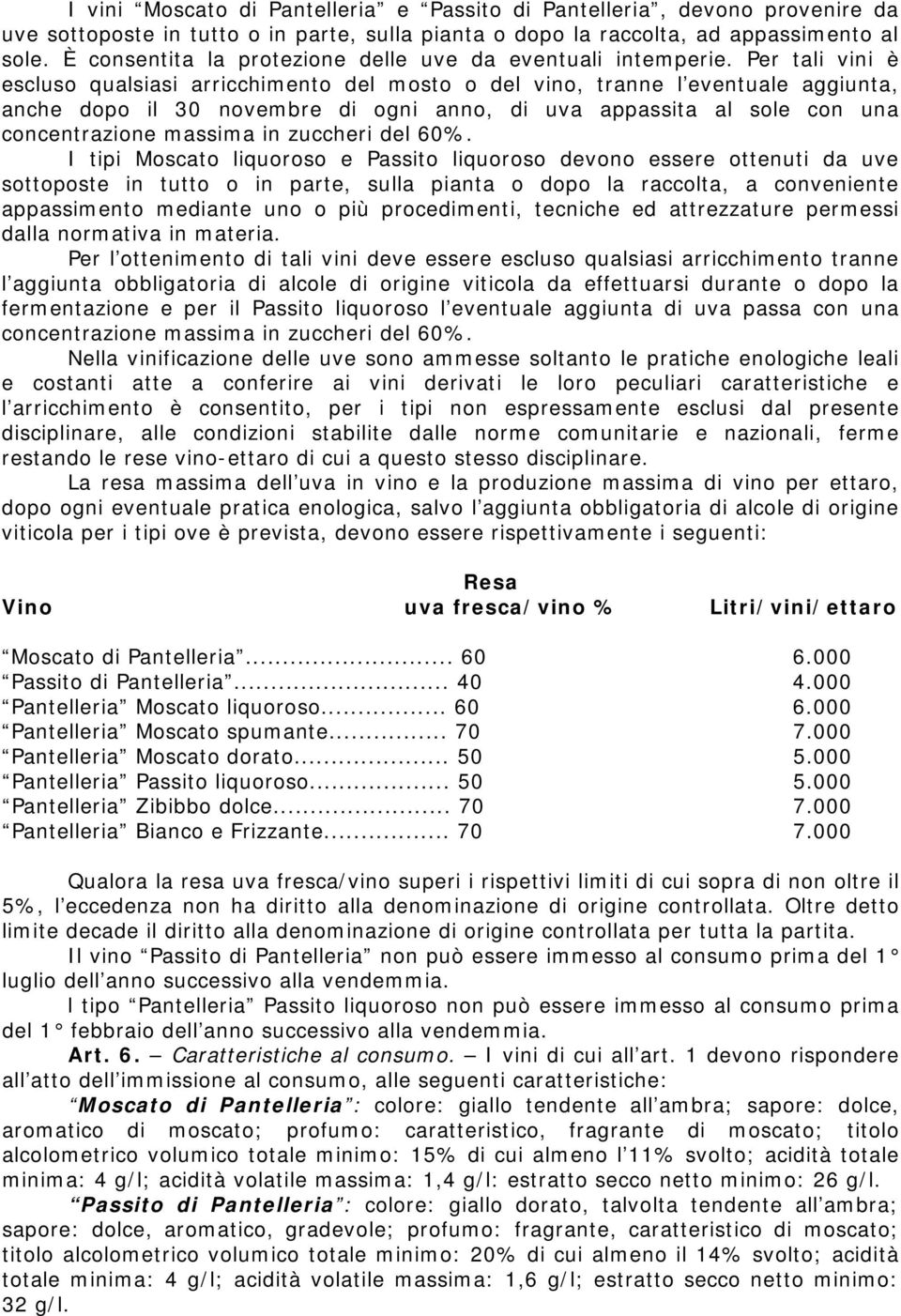 Per tali vini è escluso qualsiasi arricchimento del mosto o del vino, tranne l eventuale aggiunta, anche dopo il 30 novembre di ogni anno, di uva appassita al sole con una concentrazione massima in