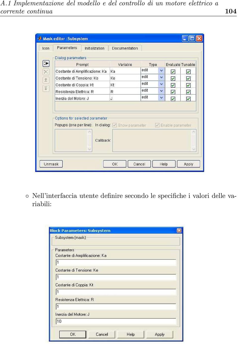 continua 104 Nell interfaccia utente