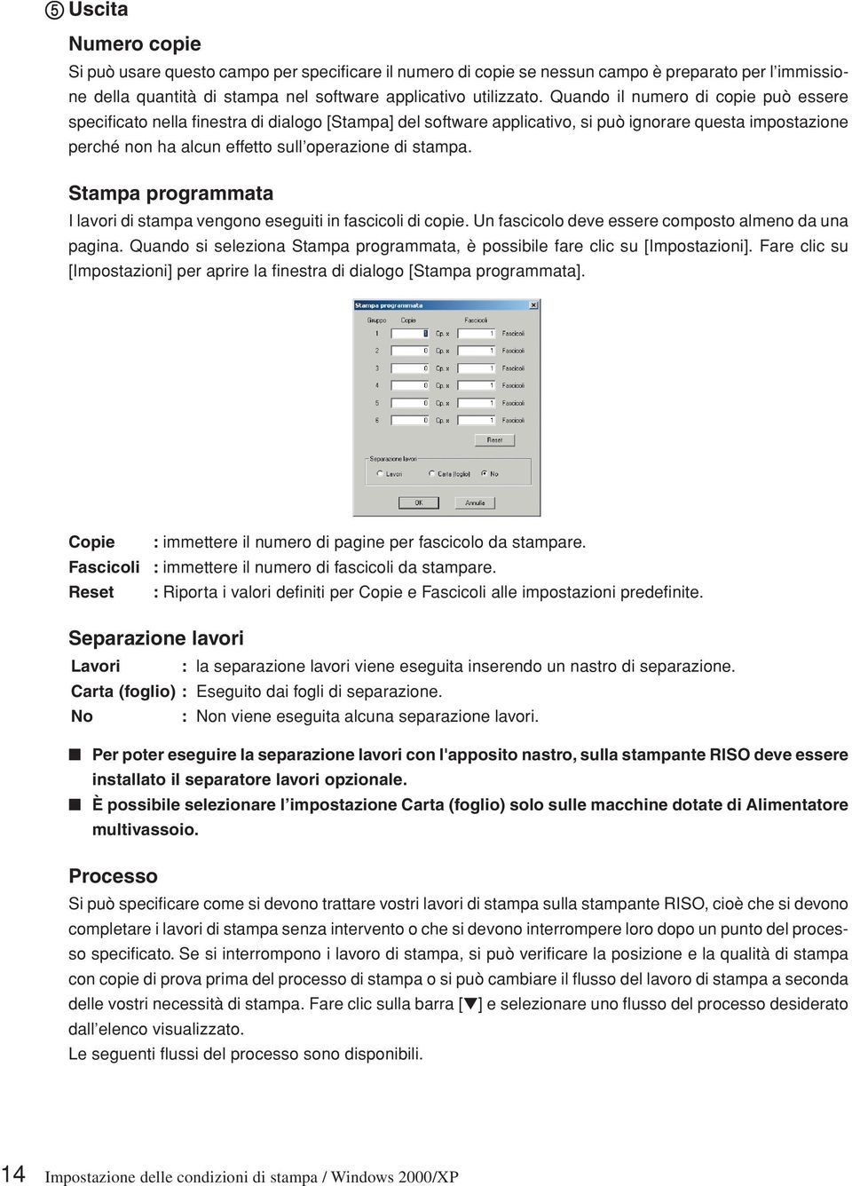 Stampa programmata I lavori di stampa vengono eseguiti in fascicoli di copie. Un fascicolo deve essere composto almeno da una pagina.