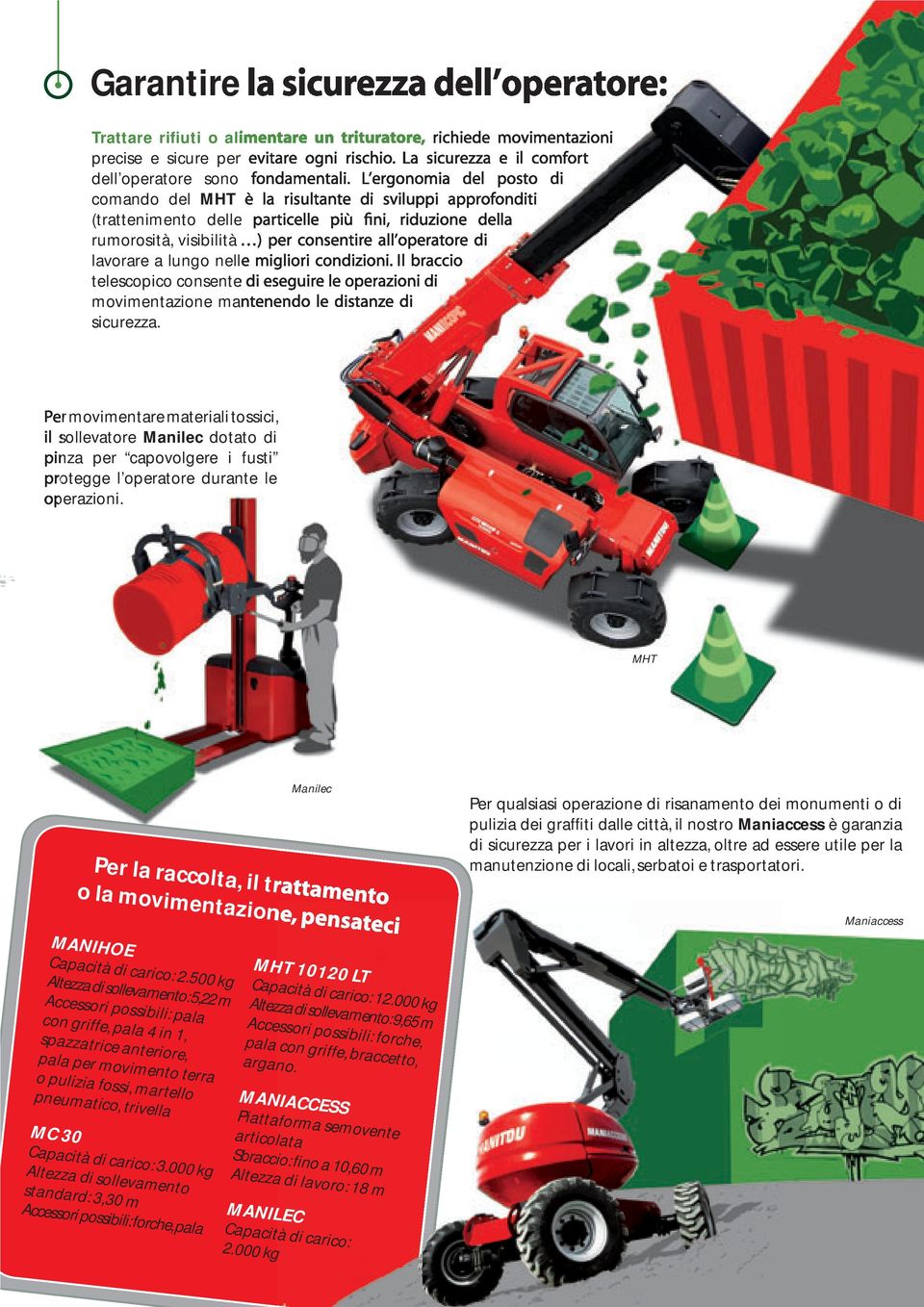 L ergonomia del posto di comando del MHT è la risultante di sviluppi approfonditi (trattenimento delle particelle più fini, riduzione della rumorosità, visibilità ) per consentire all operatore di