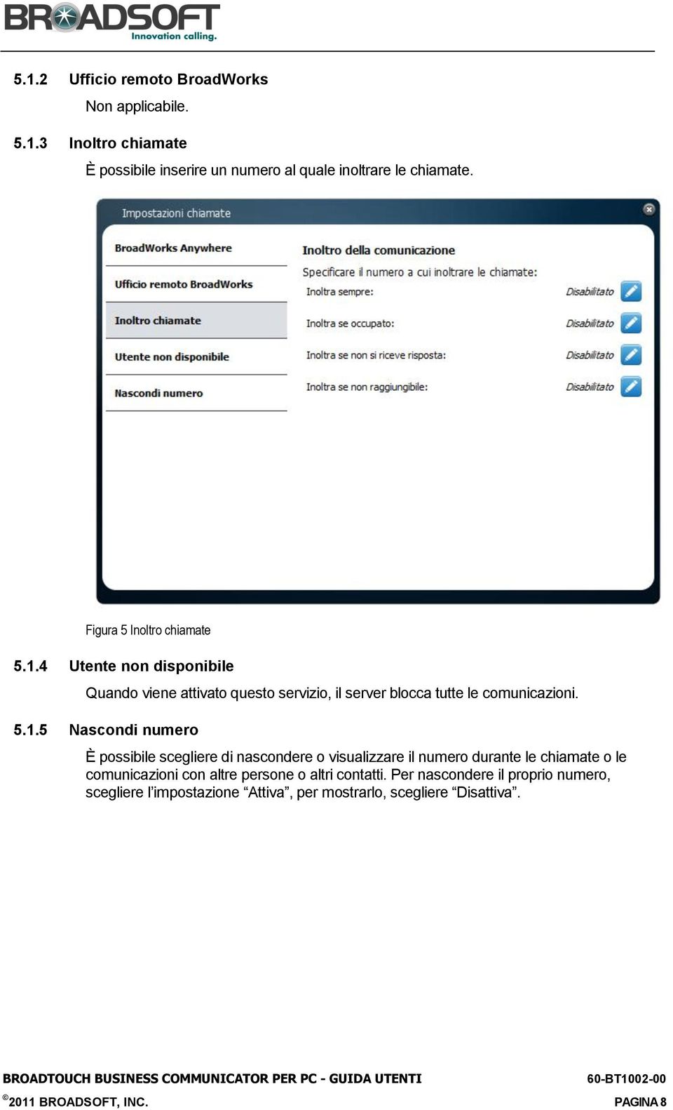 4 Utente non disponibile Quando viene attivato questo servizio, il server blocca tutte le comunicazioni. 5.1.