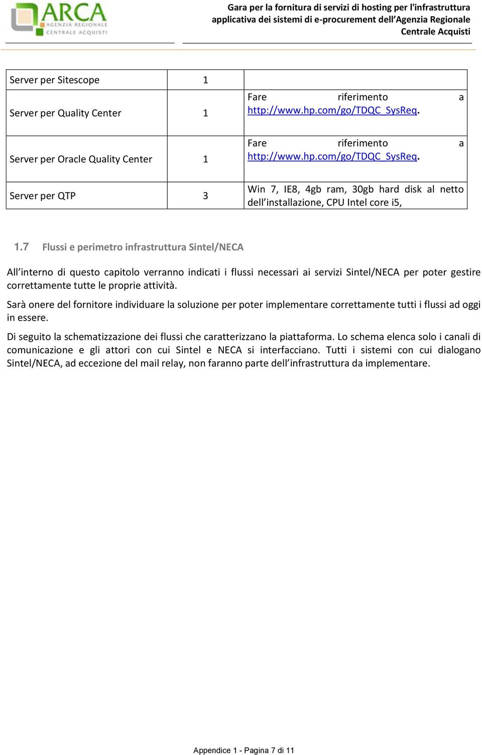 7 Flussi e perimetro infrastruttura Sintel/NECA All interno di questo capitolo verranno indicati i flussi necessari ai servizi Sintel/NECA per poter gestire correttamente tutte le proprie attività.