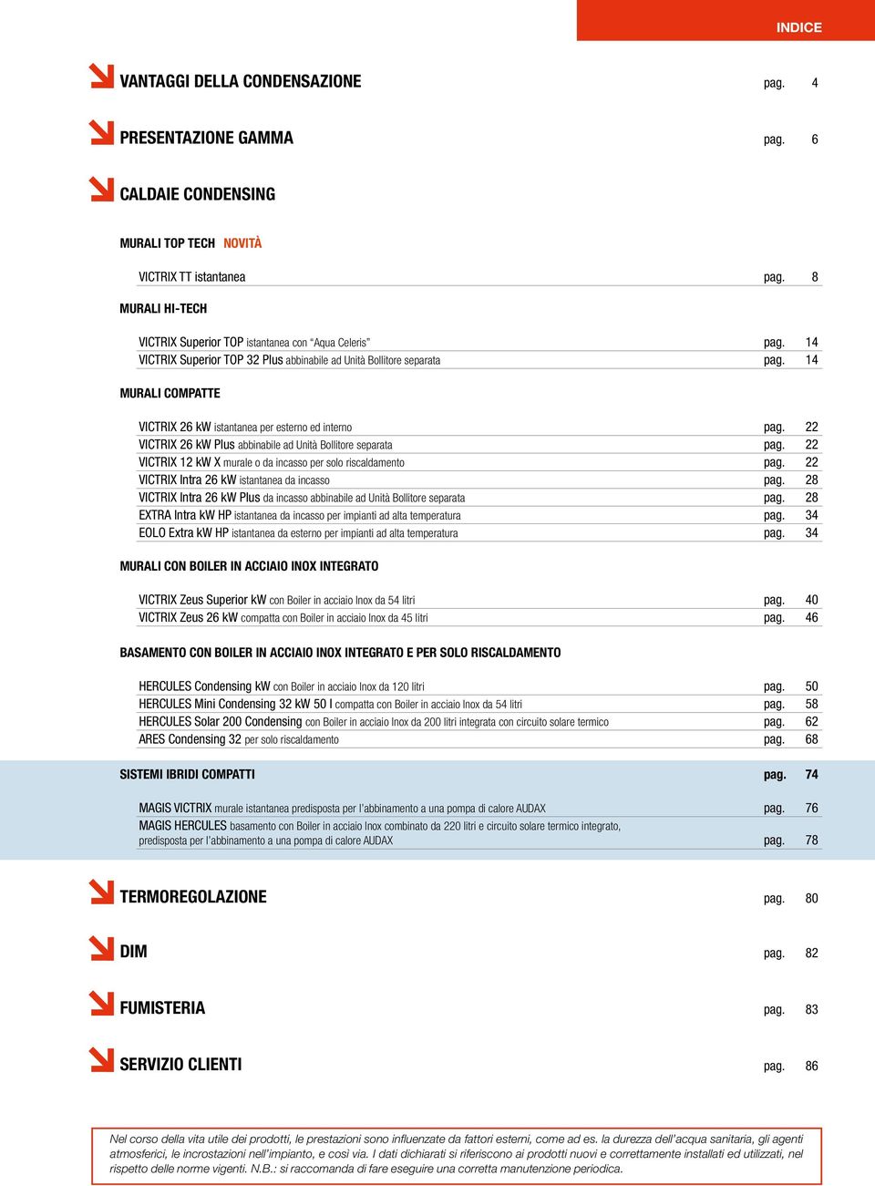 14 MURALI COMPATTE VICTRIX 26 kw istantanea per esterno ed interno pag. 22 VICTRIX 26 kw Plus abbinabile ad Unità Bollitore separata pag.