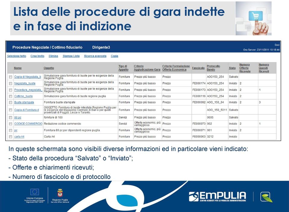 particolare vieni indicato: - Stato della procedura Salvato o