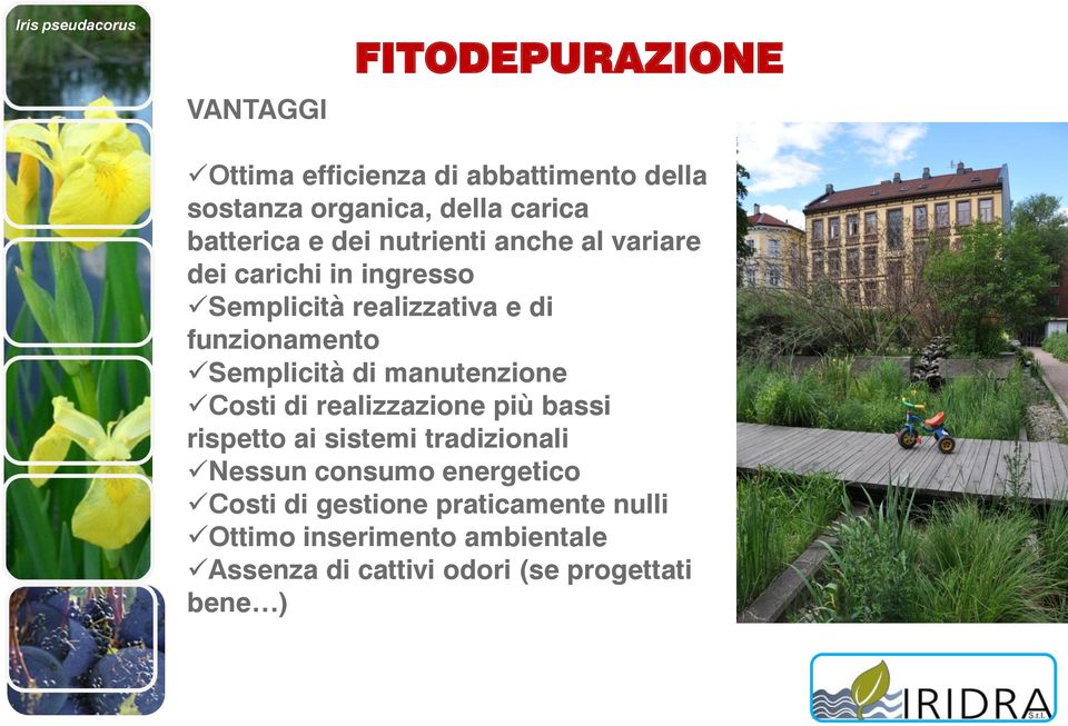 di manutenzione Costi di realizzazione più bassi rispetto ai sistemi tradizionali Nessun consumo energetico