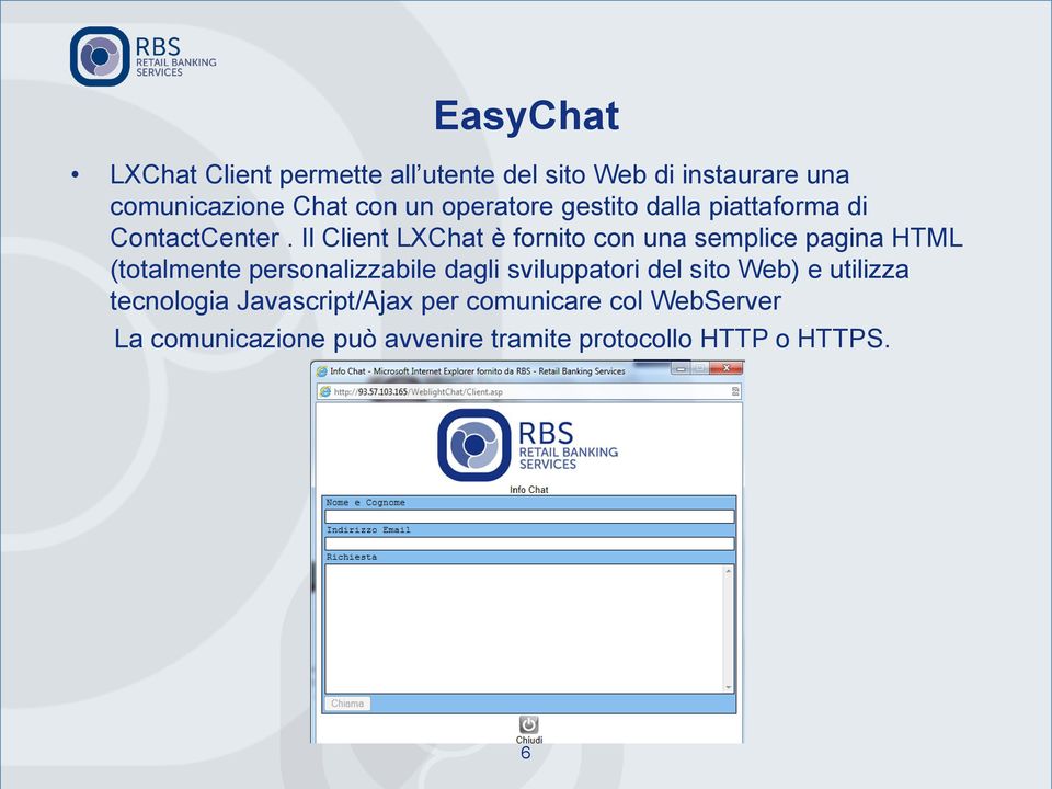 Il Client LXChat è fornito con una semplice pagina HTML (totalmente personalizzabile dagli