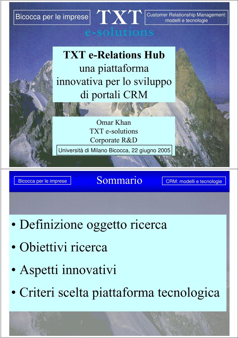 Corporate R&D Sommario Definizione oggetto ricerca