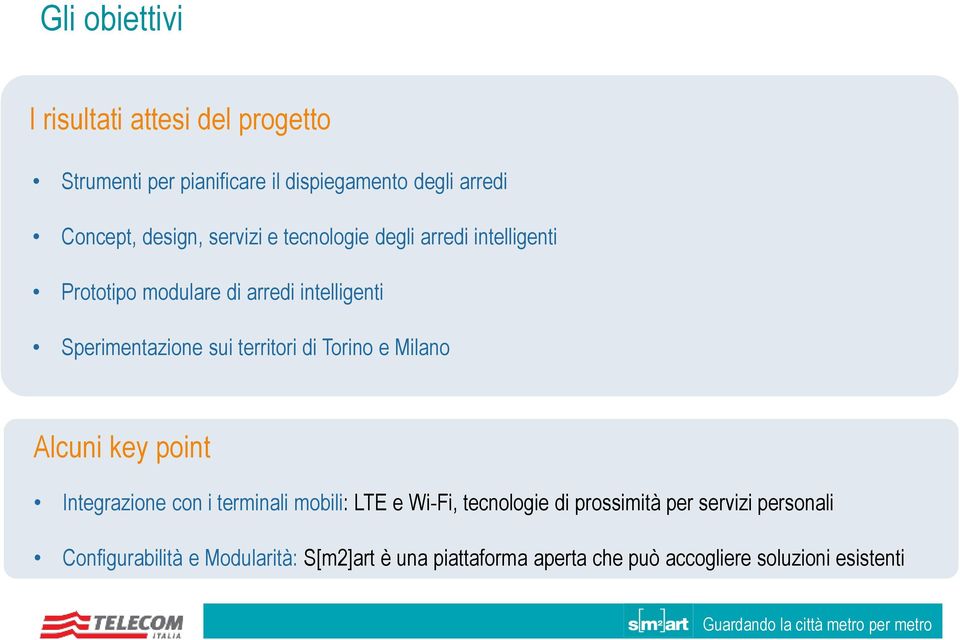 di Torino e Milano Alcuni key point Integrazione con i terminali mobili: LTE e Wi-Fi, tecnologie di prossimità per