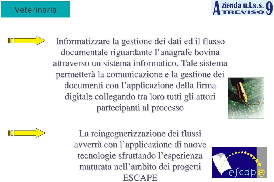 Tale sistema permetterà la comunicazione e la gestione dei documenti con l applicazione della firma digitale